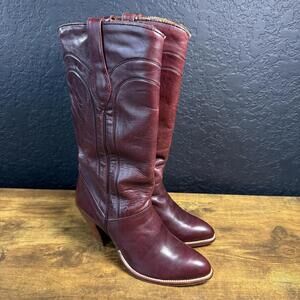 Dan Post Boots Womens Size 7N Burgundy Western Cowboy Tall Heel Leather Spain